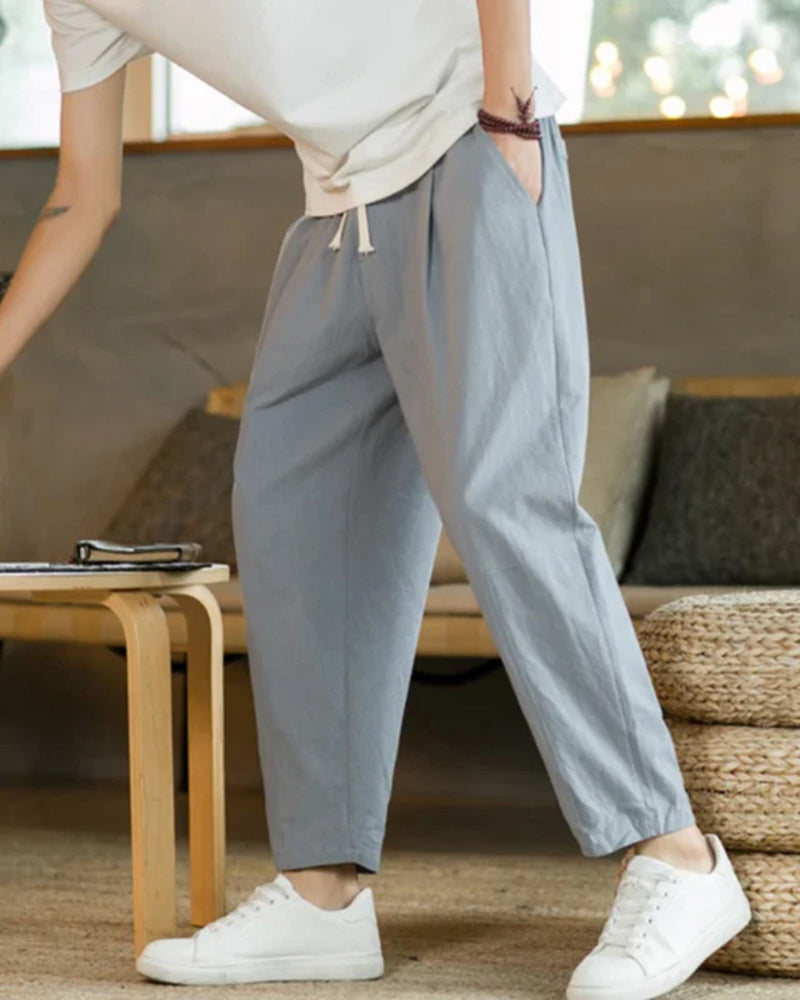 VIP Cotton-Linen Trousers with Elastic Waist