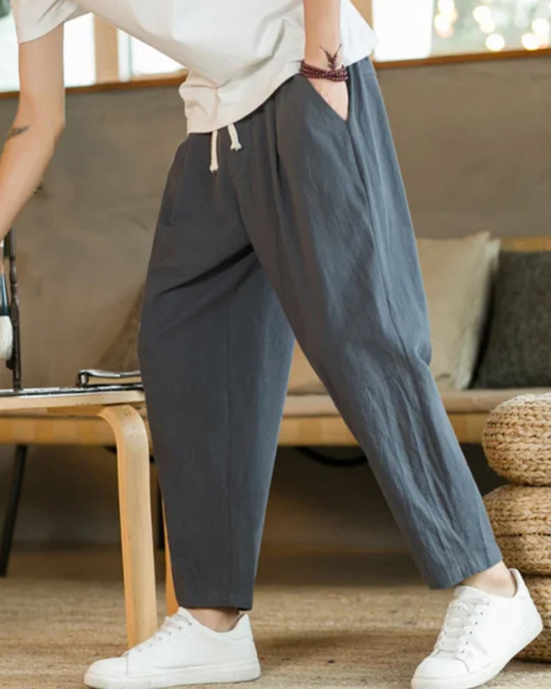 VIP Cotton-Linen Trousers with Elastic Waist