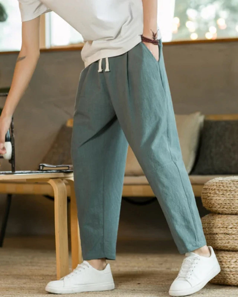 VIP Cotton-Linen Trousers with Elastic Waist
