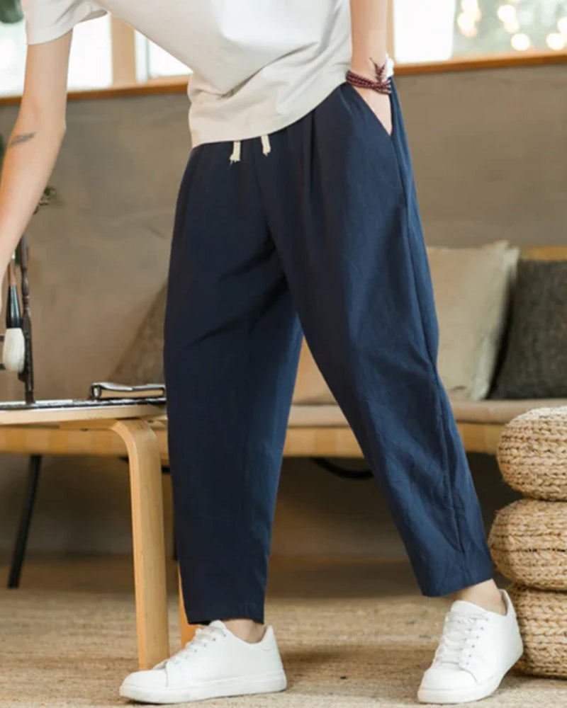 VIP Cotton-Linen Trousers with Elastic Waist